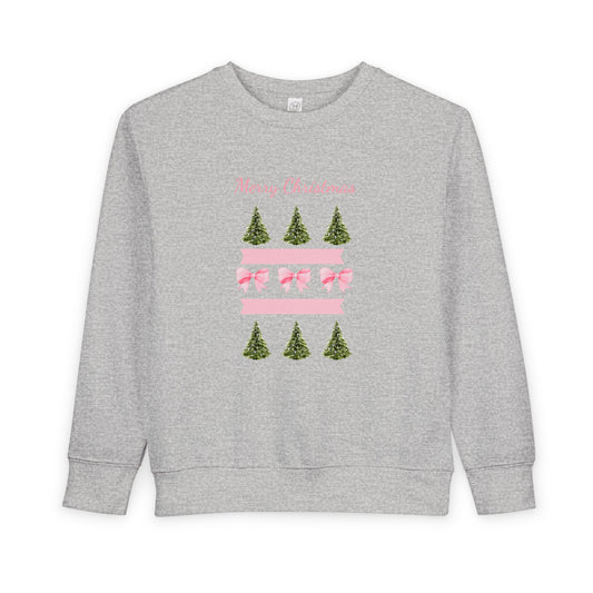 Merry Christmas Pink Ribbon and Trees Toddler Sweatshirt