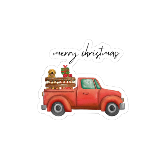 Merry Christmas Truck w/ Presents and Dog Kiss-Cut Stickers