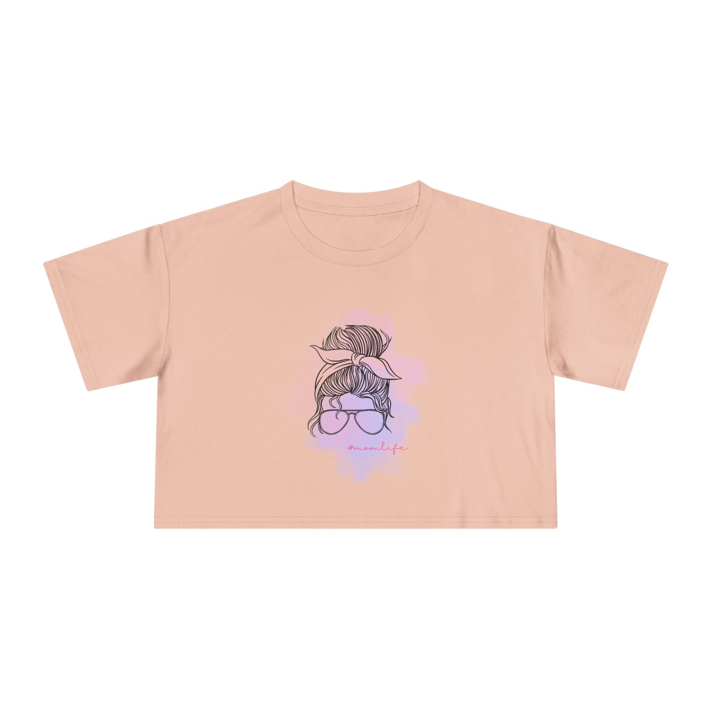Women's Crop Tee with Messy Bun Sunglasses Mom Life Design | Stylish Casual Top, Summer Fashion, Gift for Her, Trendy Everyday Wear, Cute Graphic Tee