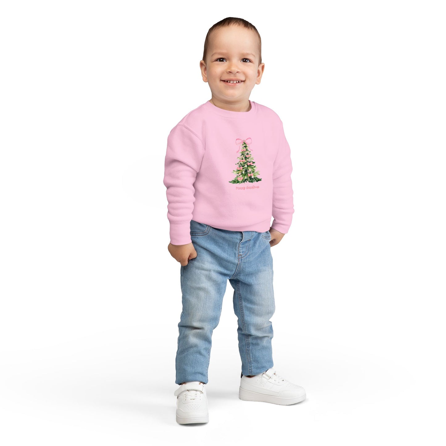 Christmas Tree Pink Cherry Bow Toddler Sweatshirt