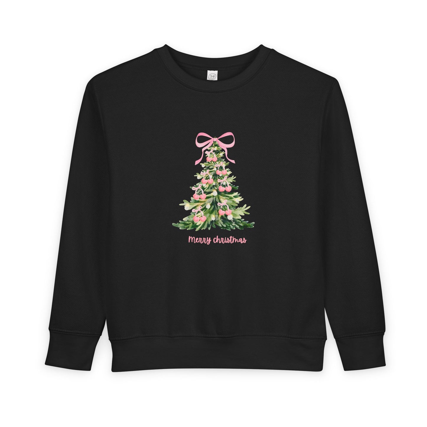 Christmas Tree Pink Cherry Bow Toddler Sweatshirt