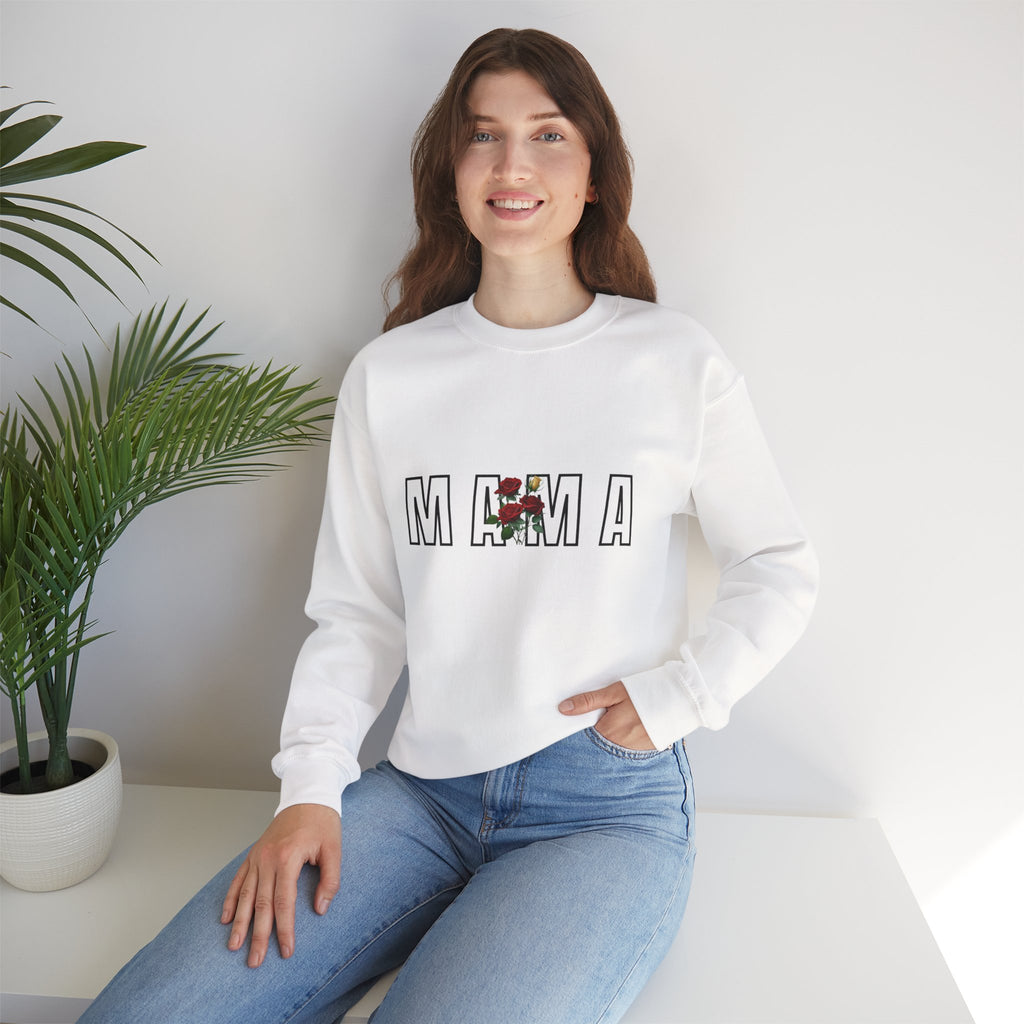 Carol Jean Mama Floral Crewneck Sweatshirt – 'MAMA' Rose Graphic Mother's Day Pullover