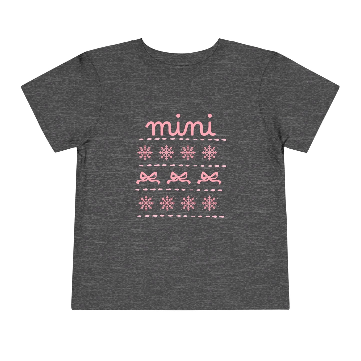 Mini Christmas Toddler Tee — Pink Bow & Snowflake Pattern Kids' Short Sleeve Shirt