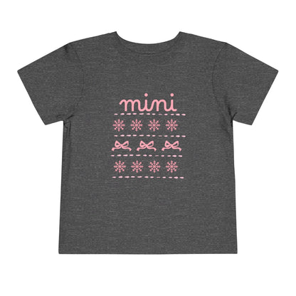 Mini Christmas Toddler Tee — Pink Bow & Snowflake Pattern Kids' Short Sleeve Shirt