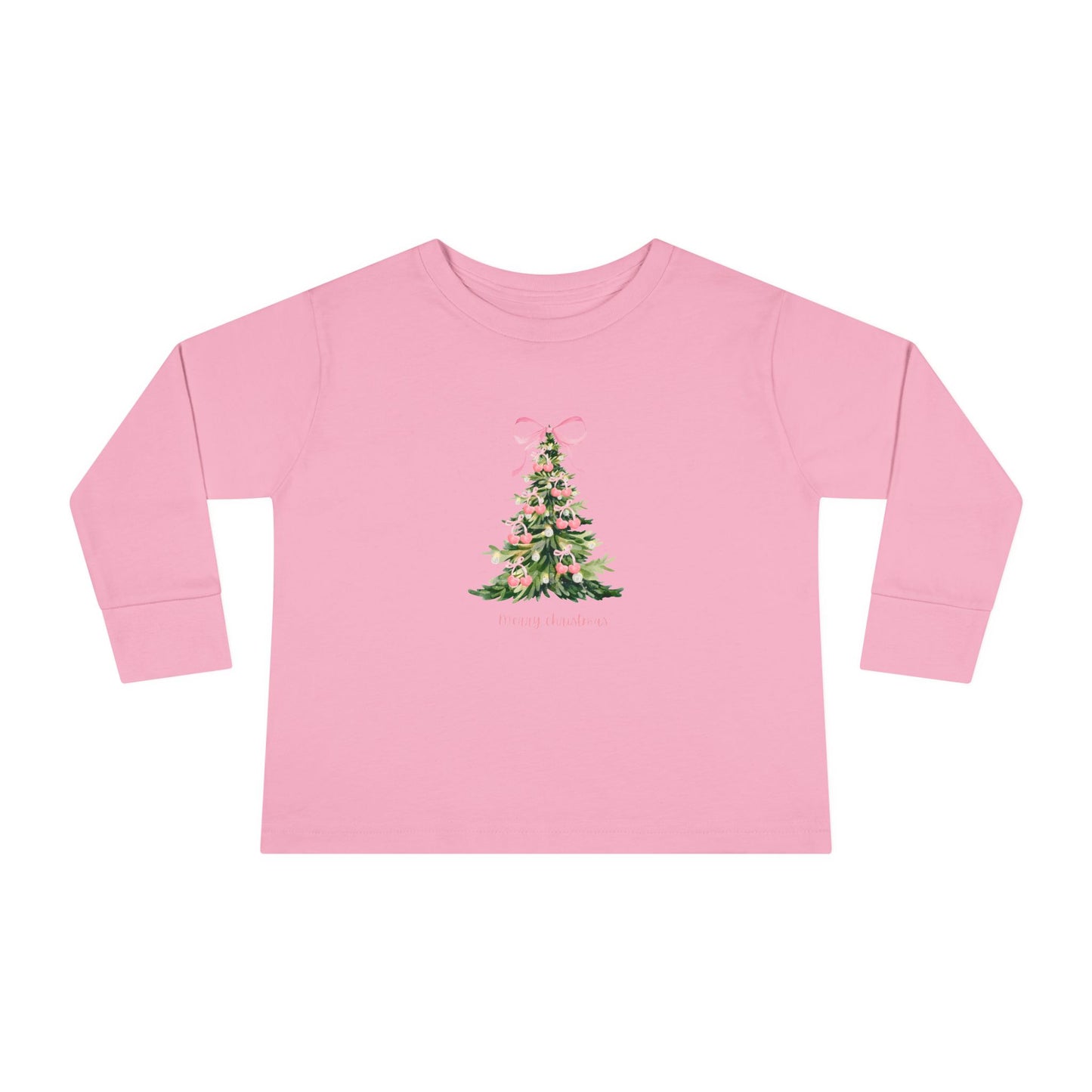 Christmas Tree Pink Cherry Bows Toddler Long Sleeve Tee