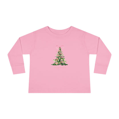 Christmas Tree Pink Cherry Bows Toddler Long Sleeve Tee