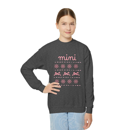 Mini Christmas Kids Crewneck Sweatshirt — Pink Snowflake & Bow Kids Sweatshirt