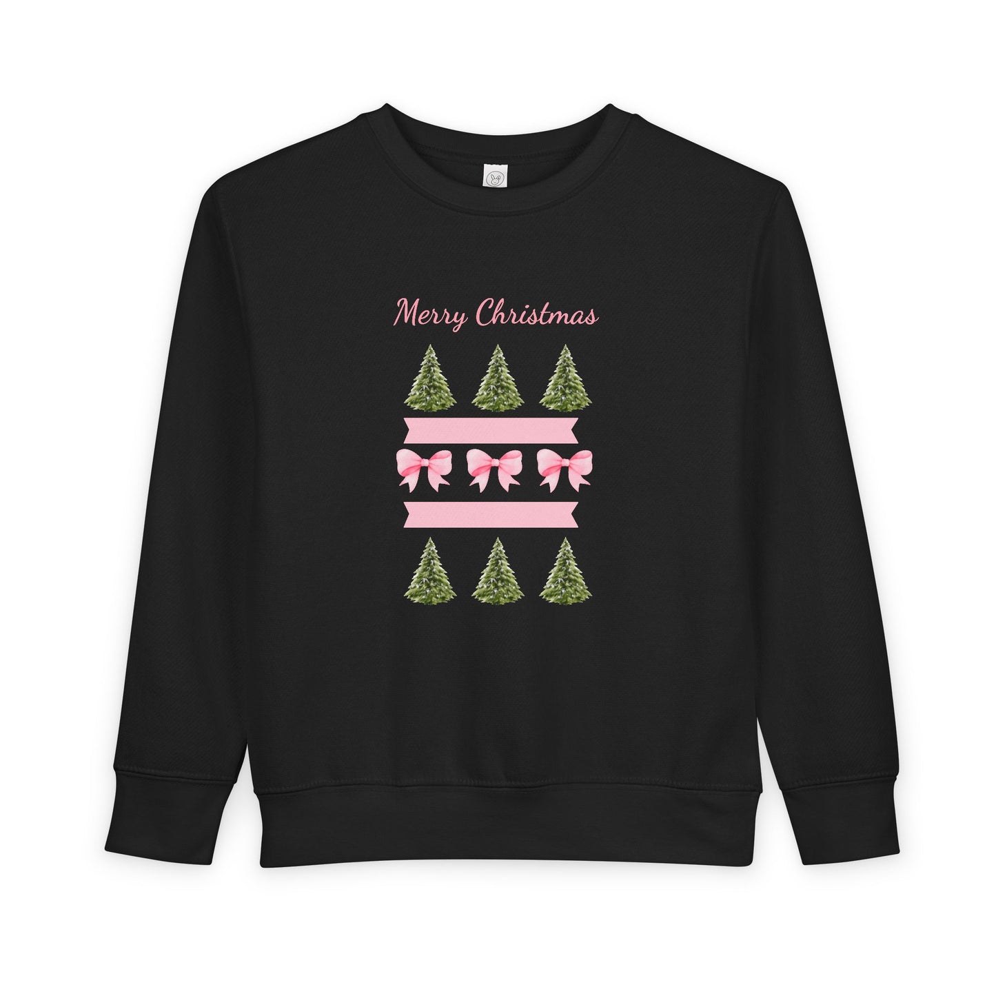 Merry Christmas Pink Ribbon and Trees Toddler Sweatshirt