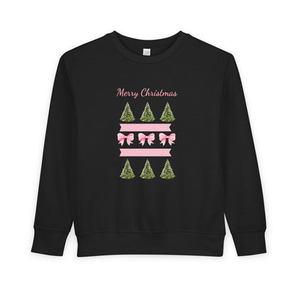 Merry Christmas Pink Ribbon and Trees Toddler Sweatshirt