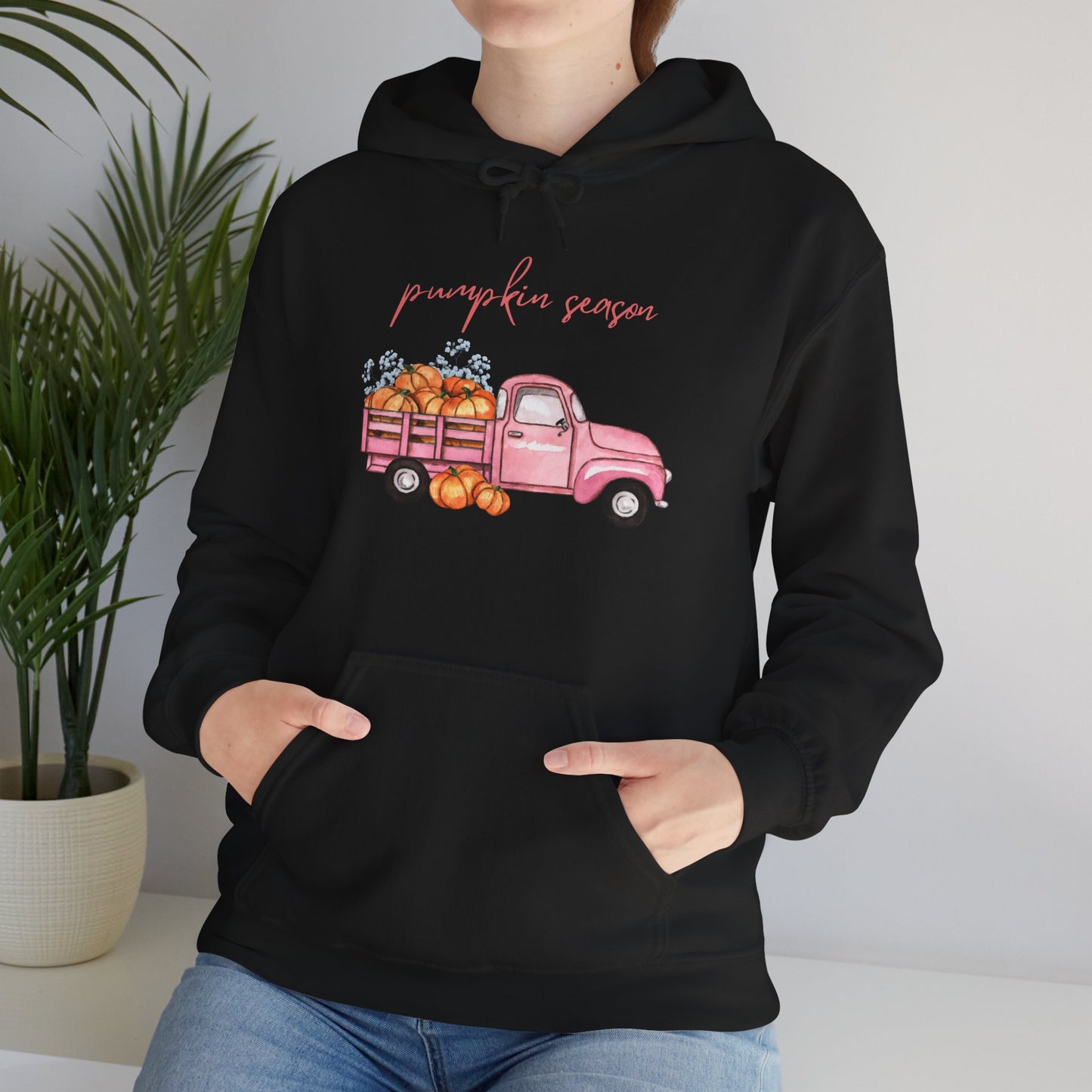 Pumpkin Season Hoodie with Vintage Truck Design | Fall Sweatshirt
