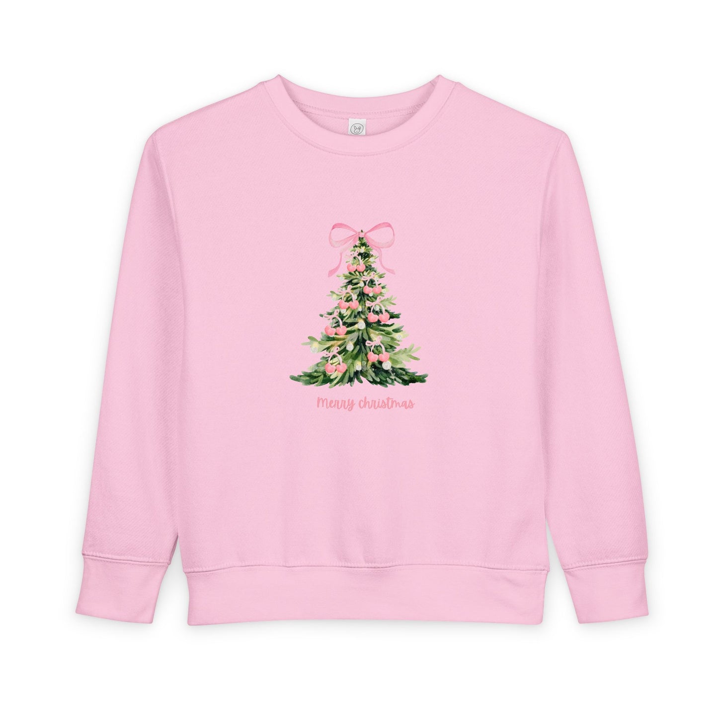 Christmas Tree Pink Cherry Bow Toddler Sweatshirt