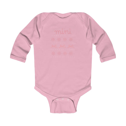 Mini Christmas Infant Bodysuit - Pink Snowflake and Bow Baby Onesie (Long Sleeve)