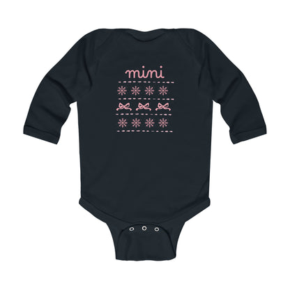 Mini Christmas Infant Bodysuit - Pink Snowflake and Bow Baby Onesie (Long Sleeve)