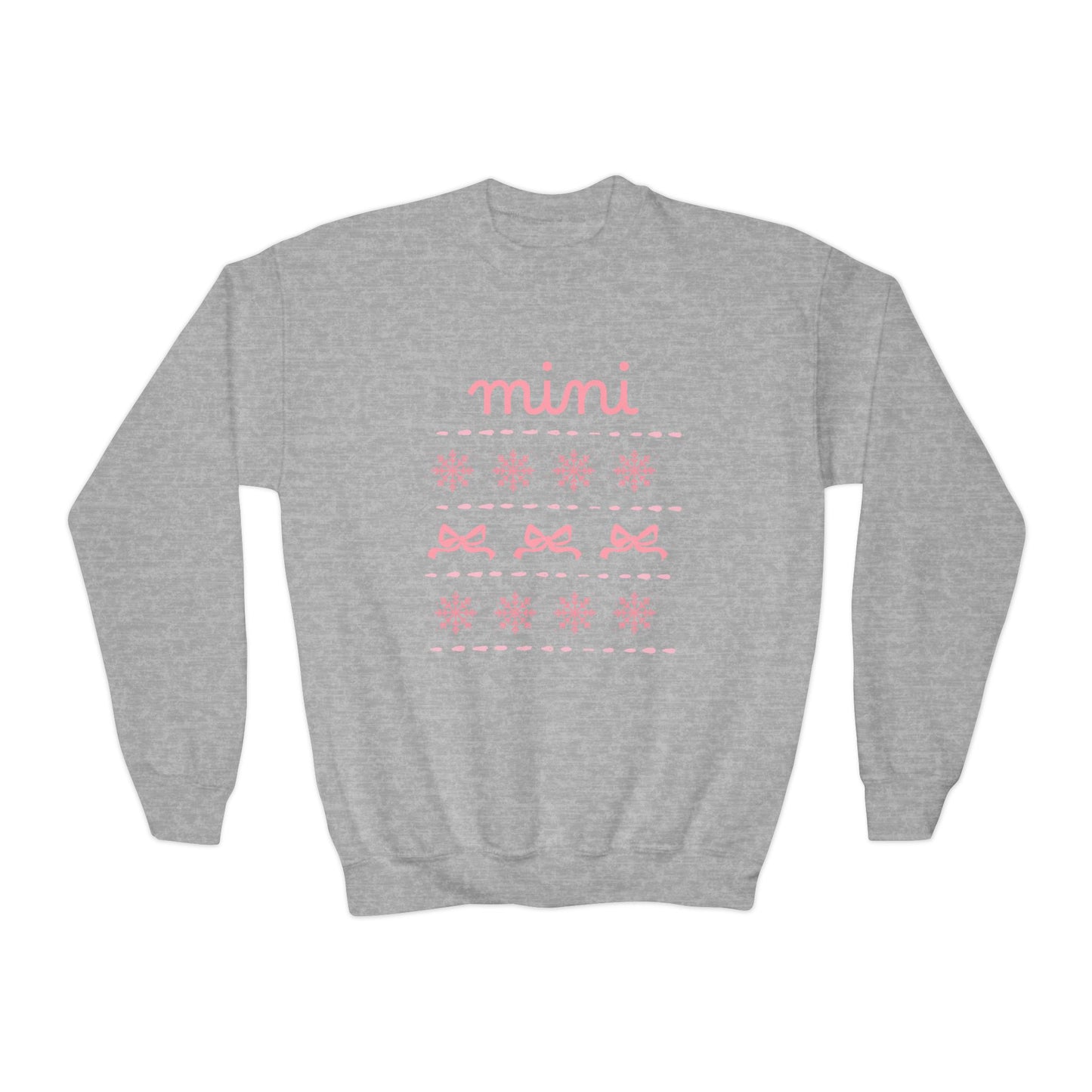 Mini Christmas Kids Crewneck Sweatshirt — Pink Snowflake & Bow Kids Sweatshirt