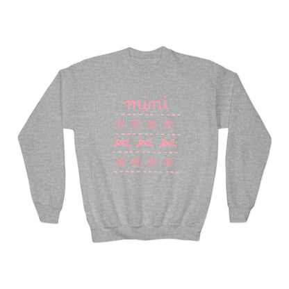 Mini Christmas Kids Crewneck Sweatshirt — Pink Snowflake & Bow Kids Sweatshirt