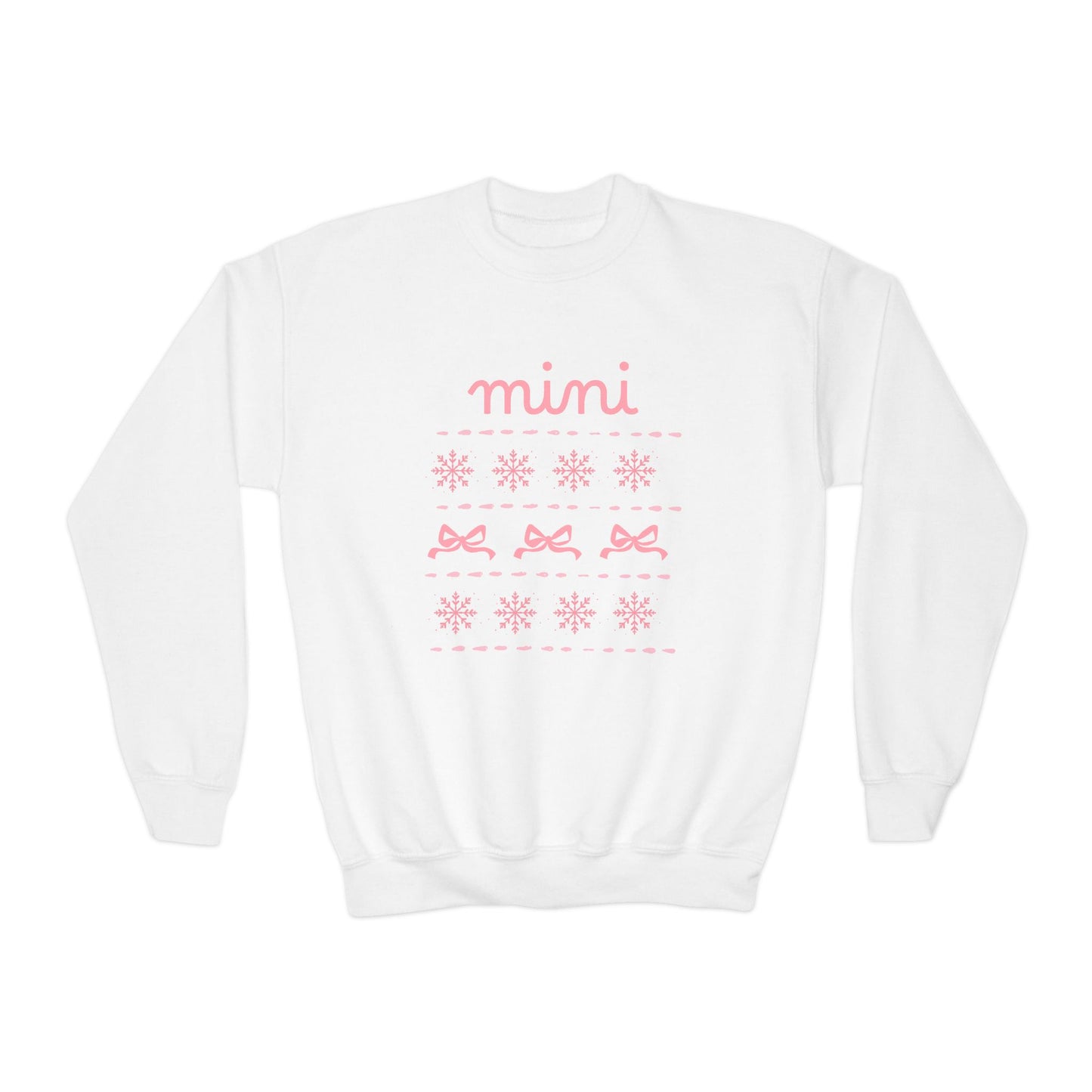 Mini Christmas Kids Crewneck Sweatshirt — Pink Snowflake & Bow Kids Sweatshirt