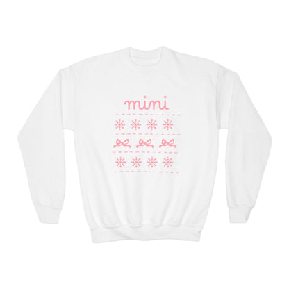 Mini Christmas Kids Crewneck Sweatshirt — Pink Snowflake & Bow Kids Sweatshirt