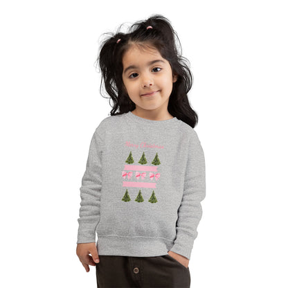 Merry Christmas Pink Ribbon and Trees Toddler Sweatshirt