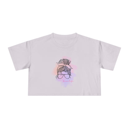 Women's Crop Tee with Messy Bun Sunglasses Mom Life