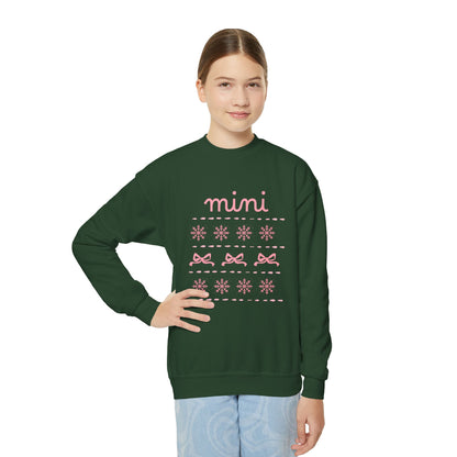 Mini Christmas Kids Crewneck Sweatshirt — Pink Snowflake & Bow Kids Sweatshirt