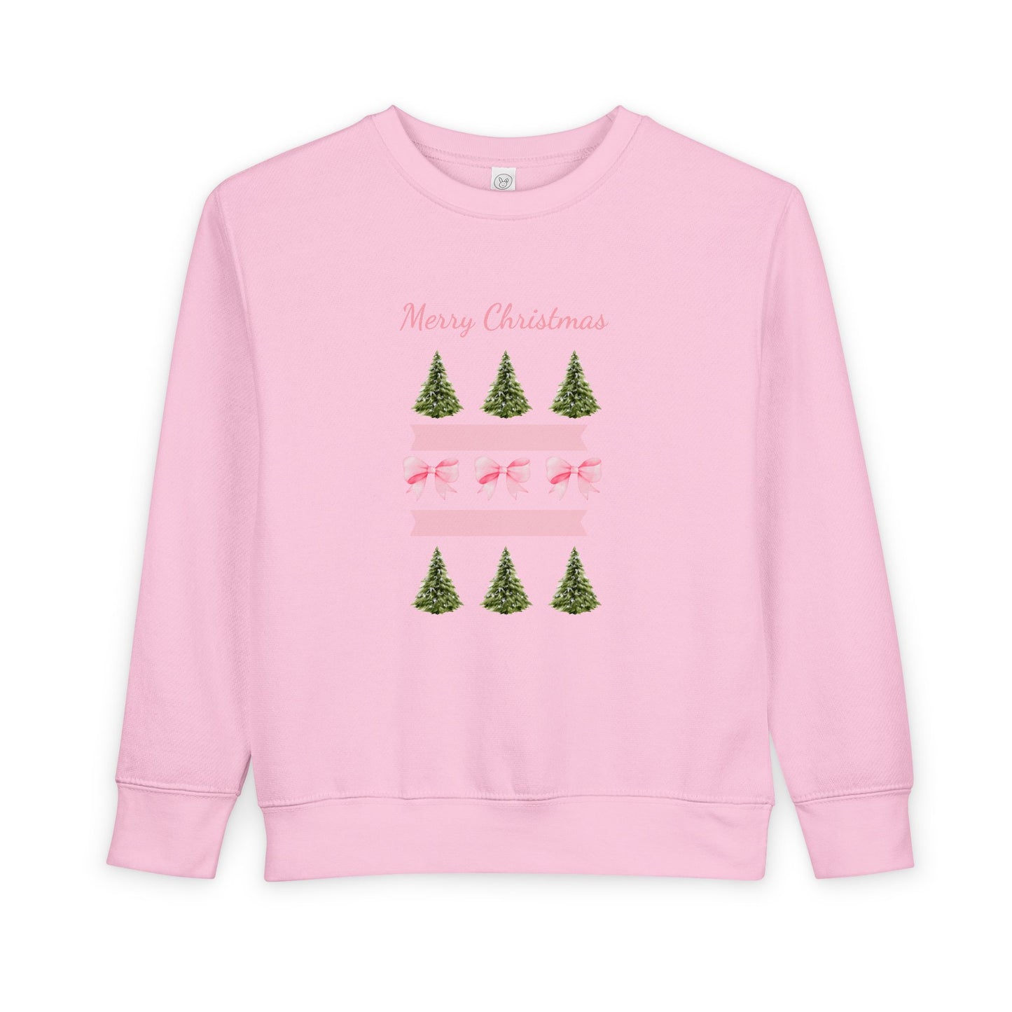 Merry Christmas Pink Ribbon and Trees Toddler Sweatshirt