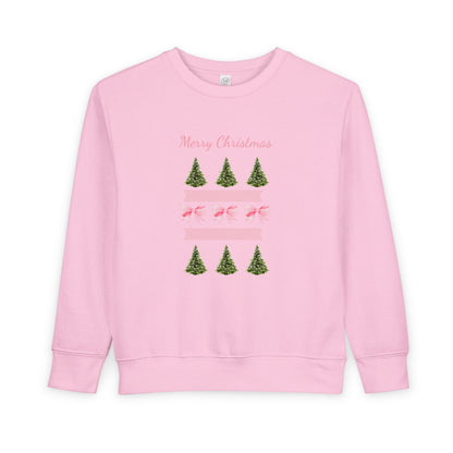 Merry Christmas Pink Ribbon and Trees Toddler Sweatshirt
