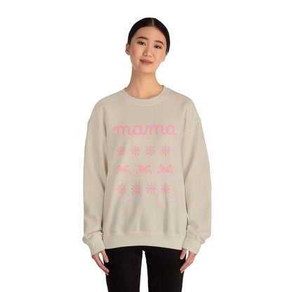 Mama Christmas Crewneck Sweatshirt — Pink Holiday Mama Graphic
