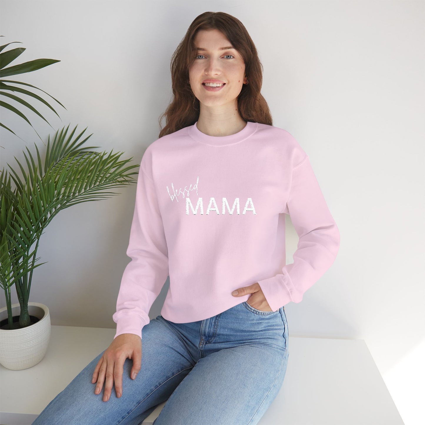 Embroidered Blessed Mama Crewneck Sweatshirt