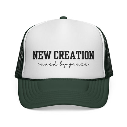 Inspirational Trucker Cap, Faith-Based Hat, Gift for Believers, Casual Daily Wear, New Creation Quote, Religious Accessories