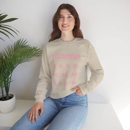 Mama Christmas Crewneck Sweatshirt — Pink Holiday Mama Graphic