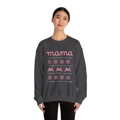 Mama Christmas Crewneck Sweatshirt — Pink Holiday Mama Graphic