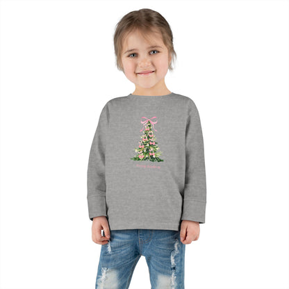 Christmas Tree Pink Cherry Bows Toddler Long Sleeve Tee