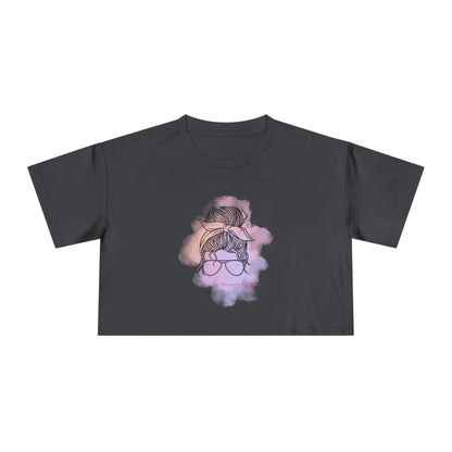 Women's Crop Tee with Messy Bun Sunglasses Mom Life
