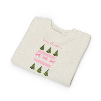 Merry Christmas Pink Ribbon and Trees Toddler Sweatshirt