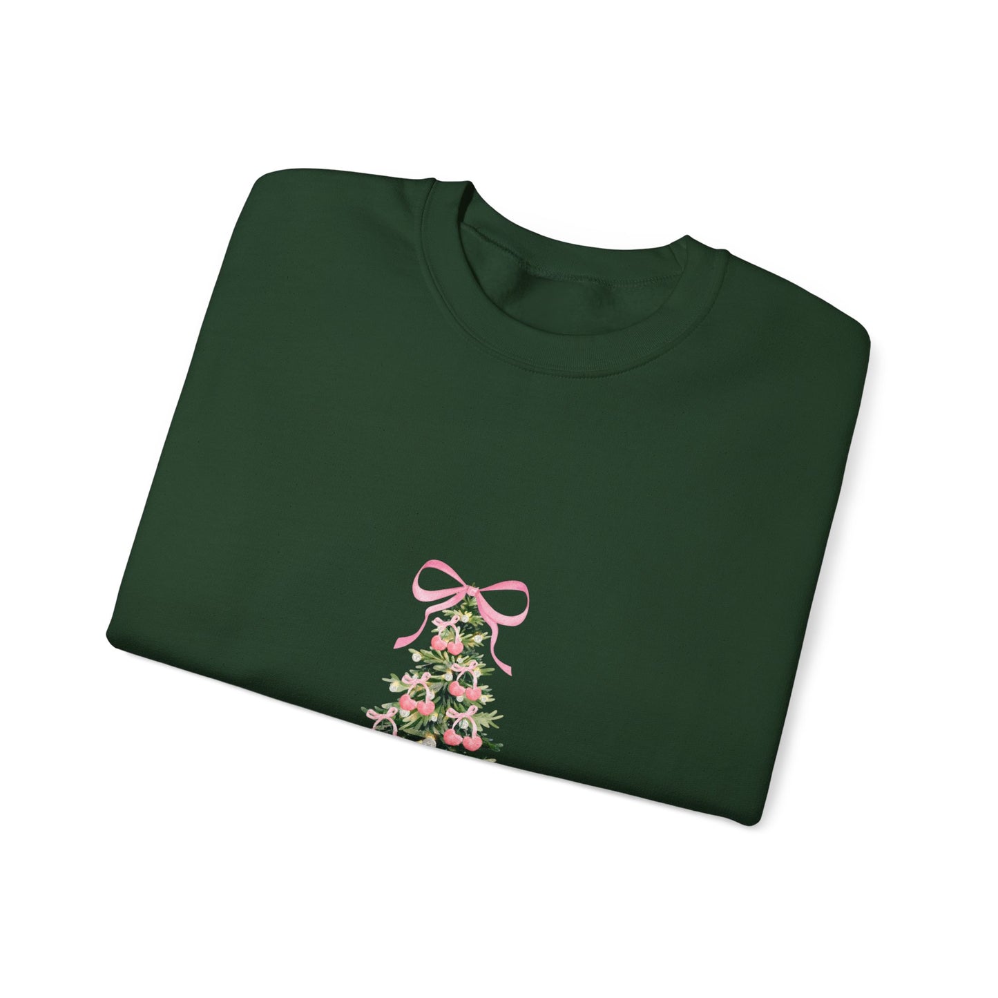 Christmas Tree Crewneck Sweatshirt - Pink Ribbon Watercolor Holiday Sweater