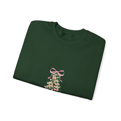 Christmas Tree Crewneck Sweatshirt - Pink Ribbon Watercolor Holiday Sweater