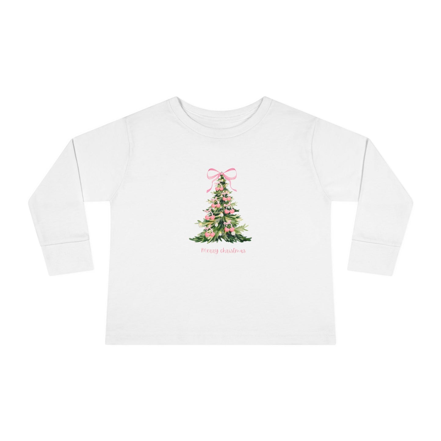 Christmas Tree Pink Cherry Bows Toddler Long Sleeve Tee
