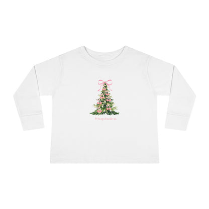 Christmas Tree Pink Cherry Bows Toddler Long Sleeve Tee
