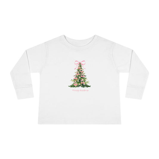 Christmas Tree Pink Cherry Bows Toddler Long Sleeve Tee