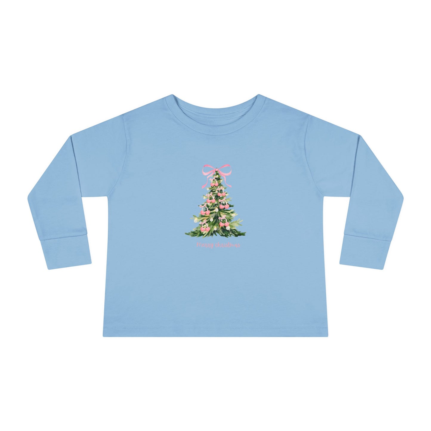 Christmas Tree Pink Cherry Bows Toddler Long Sleeve Tee