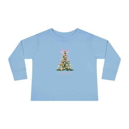 Christmas Tree Pink Cherry Bows Toddler Long Sleeve Tee