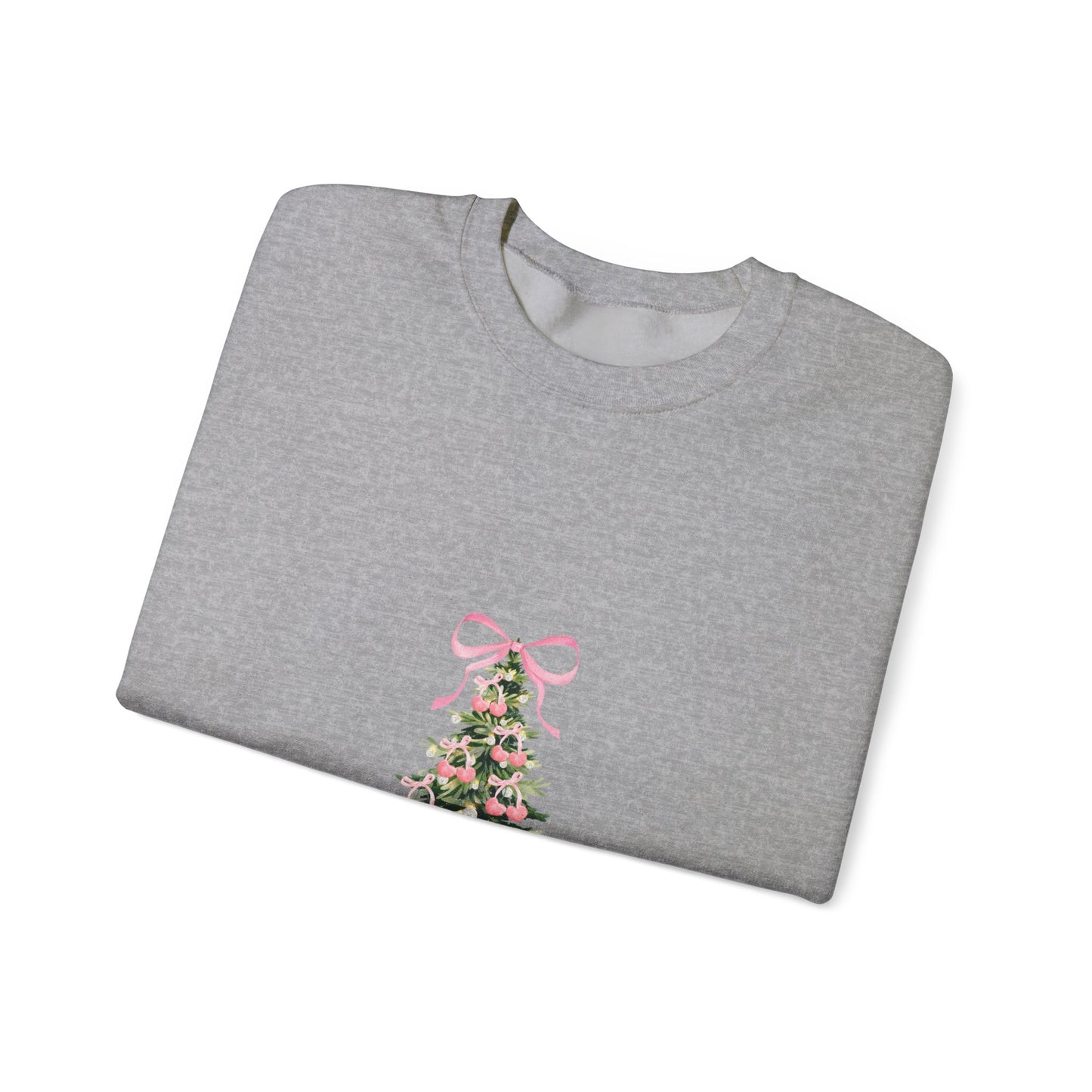 Christmas Tree Crewneck Sweatshirt - Pink Ribbon Watercolor Holiday Sweater