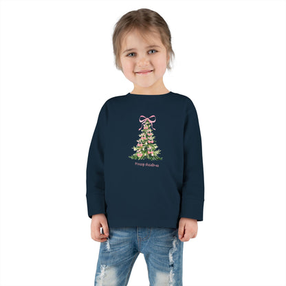Christmas Tree Pink Cherry Bows Toddler Long Sleeve Tee