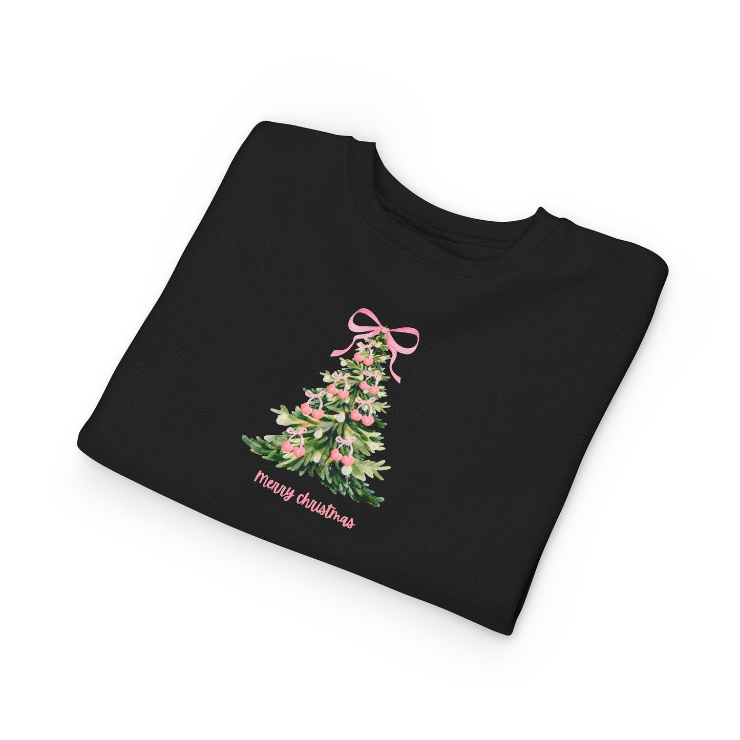 Christmas Tree Pink Cherry Bow Toddler Sweatshirt