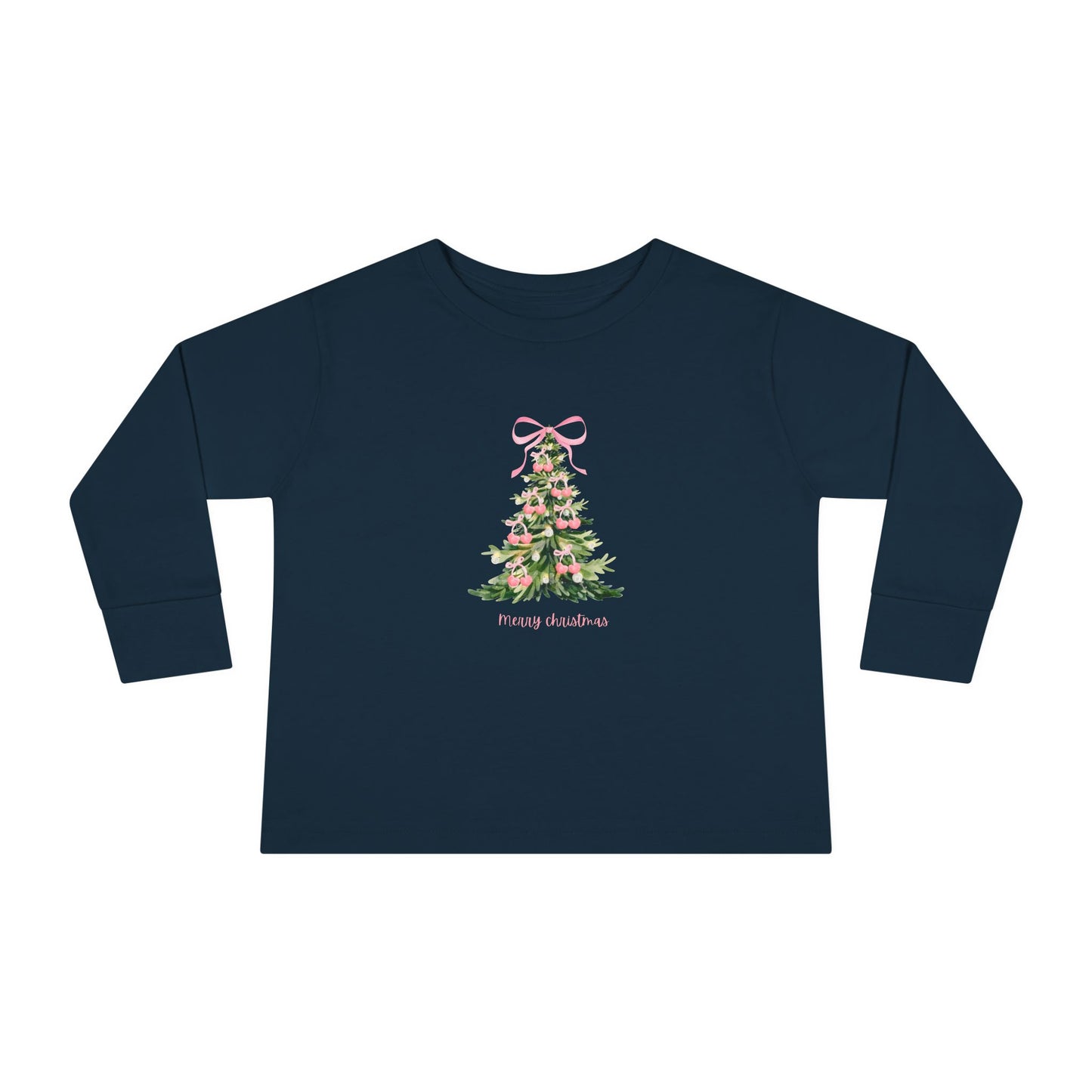 Christmas Tree Pink Cherry Bows Toddler Long Sleeve Tee