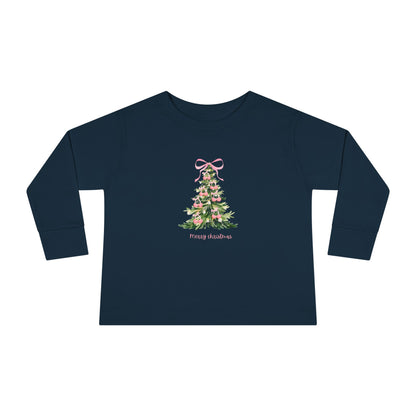 Christmas Tree Pink Cherry Bows Toddler Long Sleeve Tee
