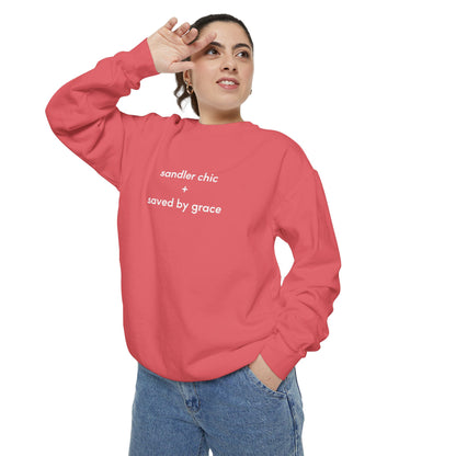 Sandler Chic and Saved By Grace Sweatshirt – Minimalist 'sandler chic + saved by grace' Christian Crewneck