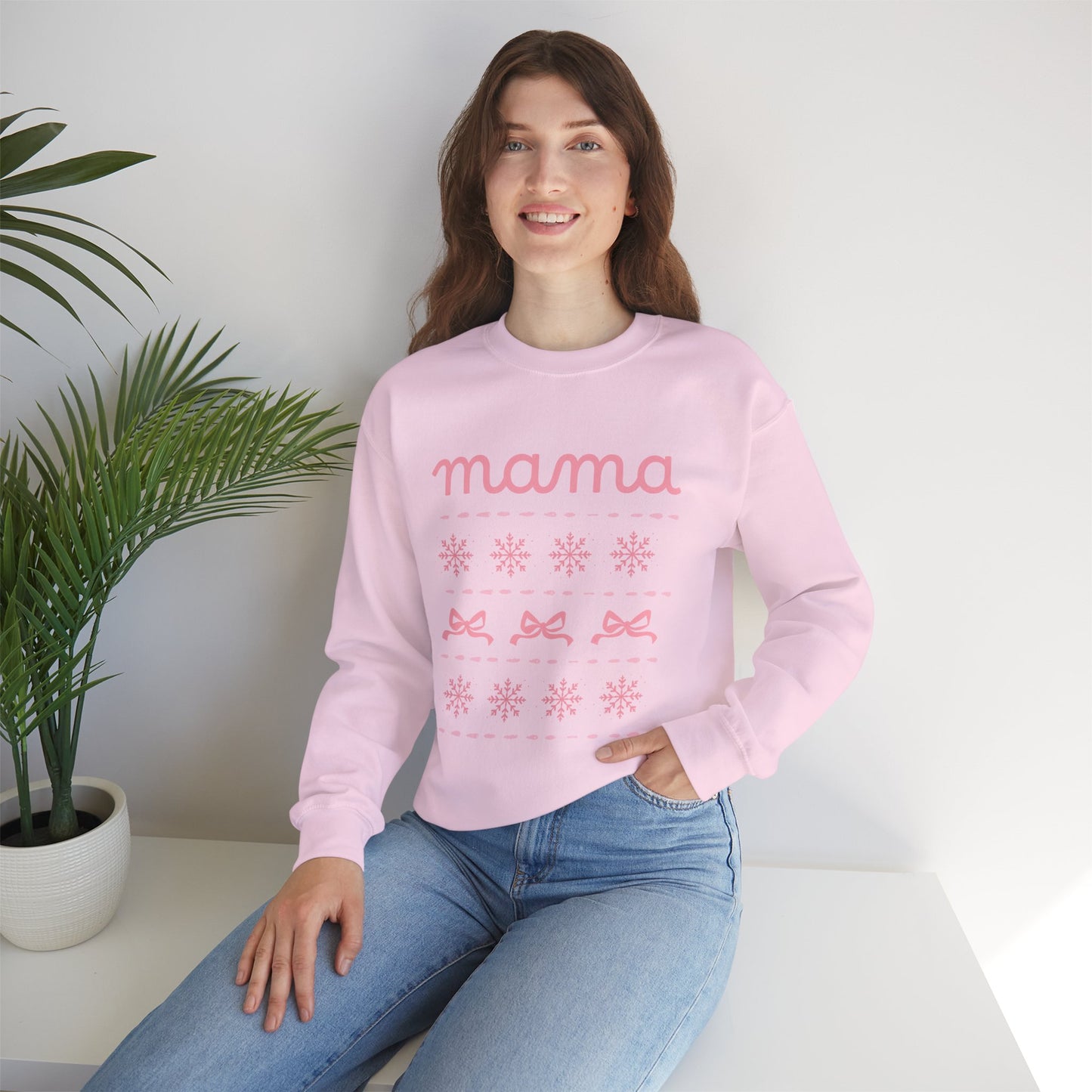 Mama Christmas Crewneck Sweatshirt — Pink Holiday Mama Graphic