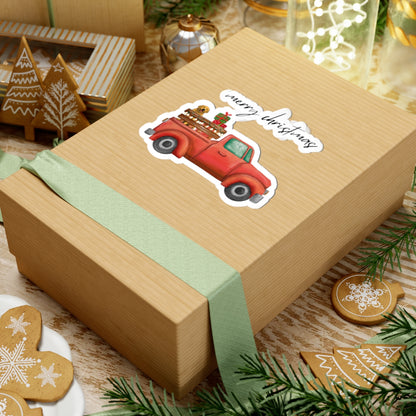 Merry Christmas Truck w/ Presents and Dog Kiss-Cut Stickers