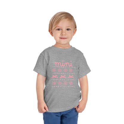 Mini Christmas Toddler Tee — Pink Bow & Snowflake Pattern Kids' Short Sleeve Shirt